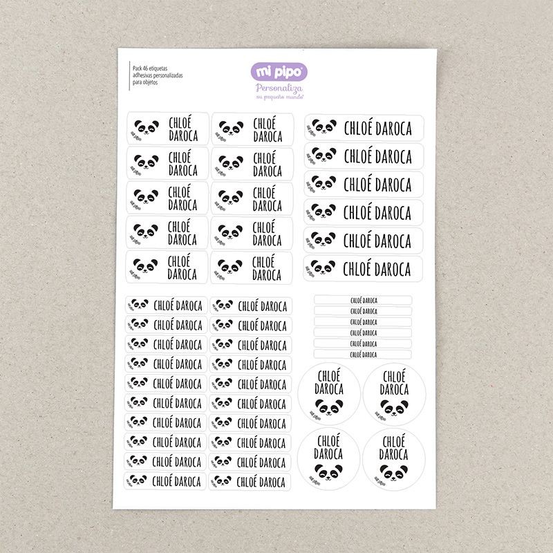 Pack 46 etiquetas personalizadas para objetos Panda blanco