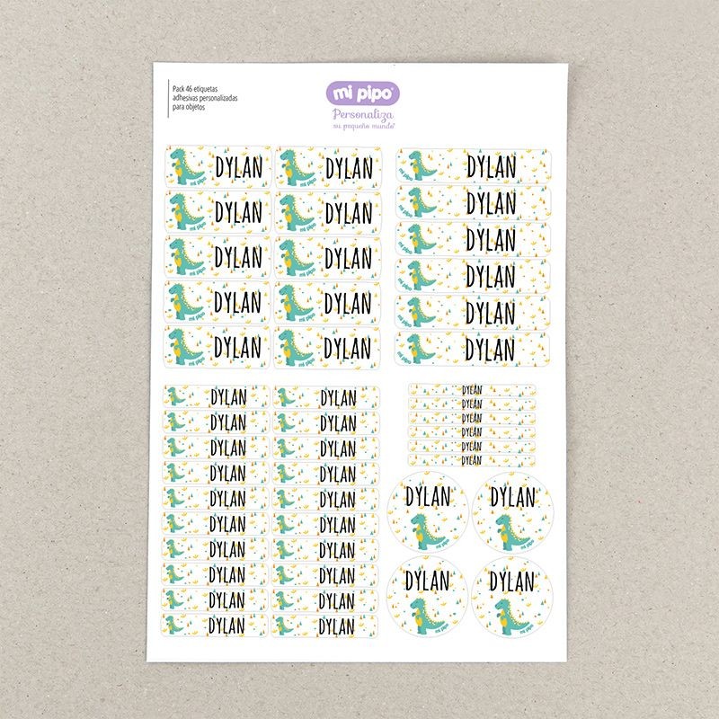 Pack 46 etiquetas personalizadas para objetos Dinosaurio