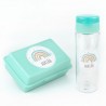 Pack Botella 600ml + Cajita Porta Alimentos Arcoíris Soft Menta personalizadas