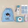 Pack Mi Equipo para el Cole con Petate Pirata personalizado + Regalo Marcaprendas
