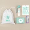 Pack Mi Equipo para el Cole con Petate Estrella Menta personalizado + Regalo Marcaprendas