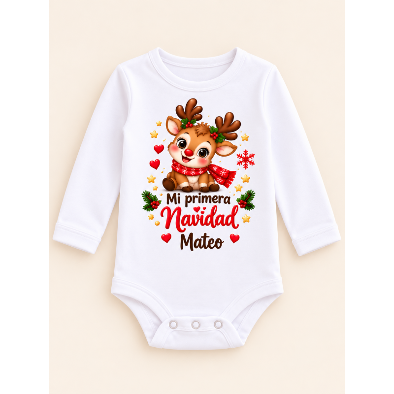 Body Mi Primera Navidad Reno Personalizado
